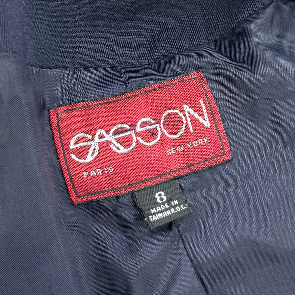 Vintage 80s Sassoon Navy Blue Puff Sleeve Peplum Fitted Blazer Jacket