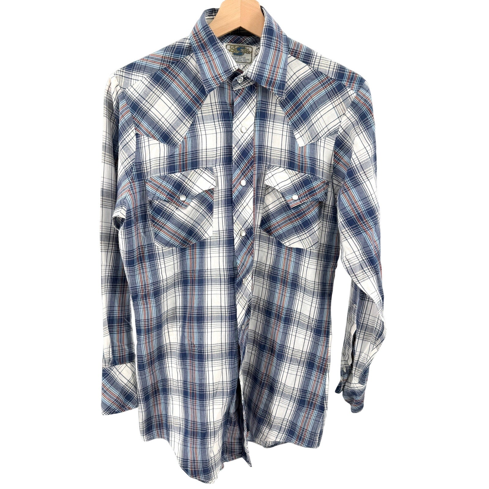 Vintage 70s Double S Blue Plaid Pearl Snap Western Shirt