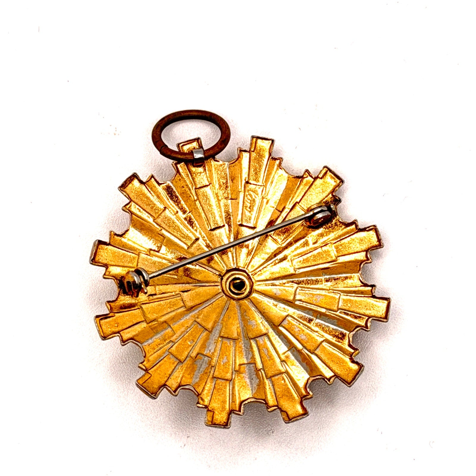 Vintage 60s Coro Gold Silver Tone Metal Heraldic Sunburst Signed Brooch