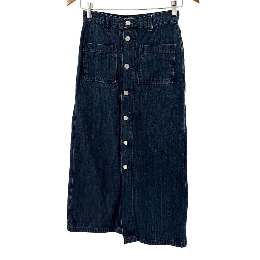 GU Japan Dark Blue 100% Cotton Button Front Denim Maxi Skirt
