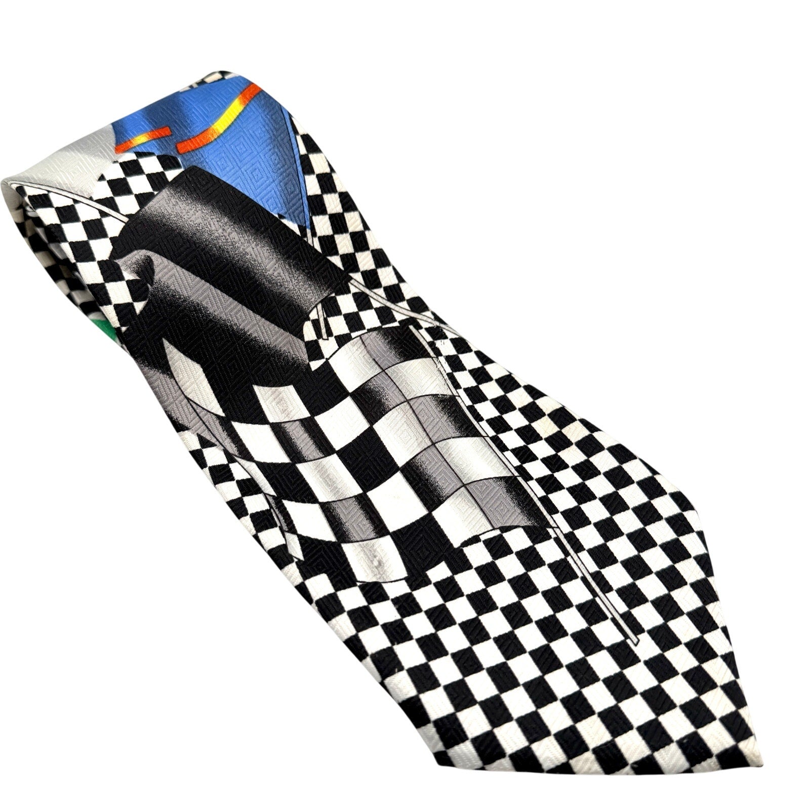Vintage 90s A. Rogers Checkered Flag Car Race Necktie