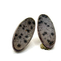 Vintage 90s Grey Black Stamped Sterling Silver Obsidian Druzy Oval Stud Earrings