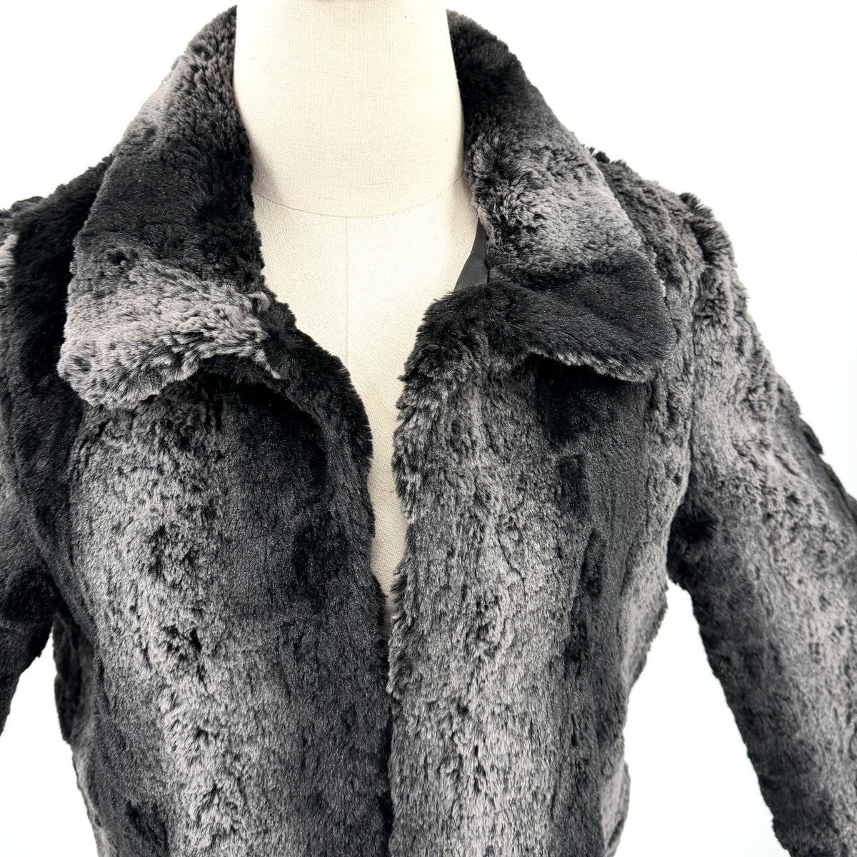 Betsey Johnson Black Gray Soft Shaggy Glam Coat Faux Fur Jacket