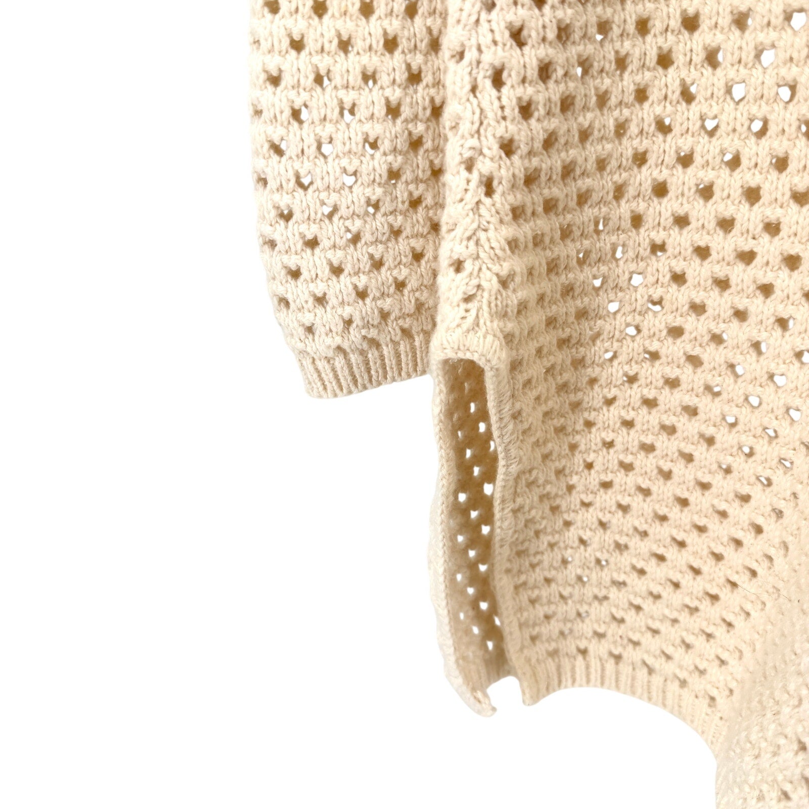 Vintage 90s Ziki Cream 100% Cotton Crochet Knit Boho Tunic Sweater