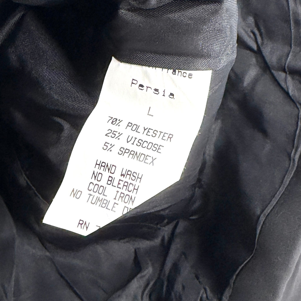 Vintage Y2K Sharagano Black Satin Snakeskin Trim Double Zip Moto Jacket