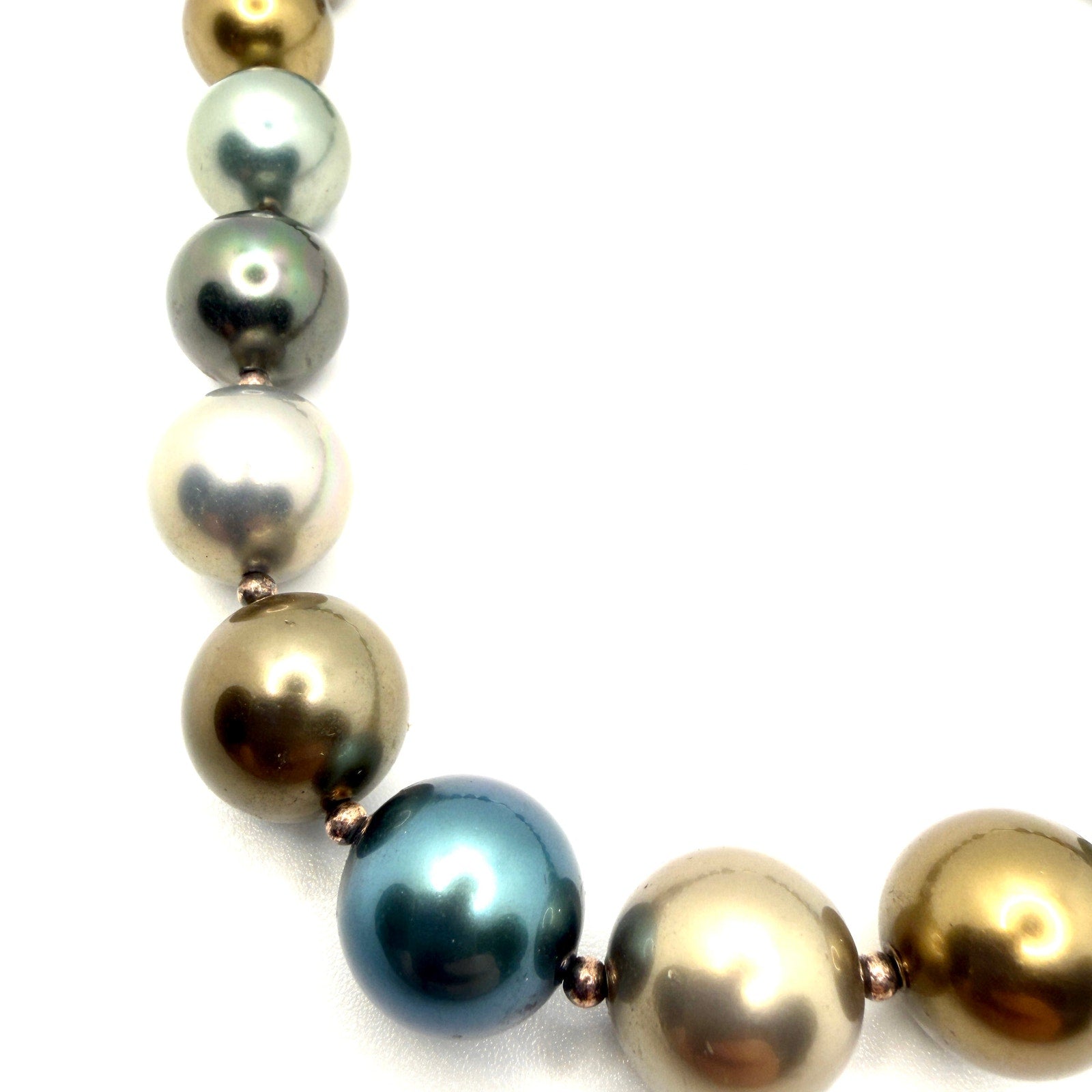 Vintage 90s Silver Blue Color Peacock South Sea Style Pearl Necklace