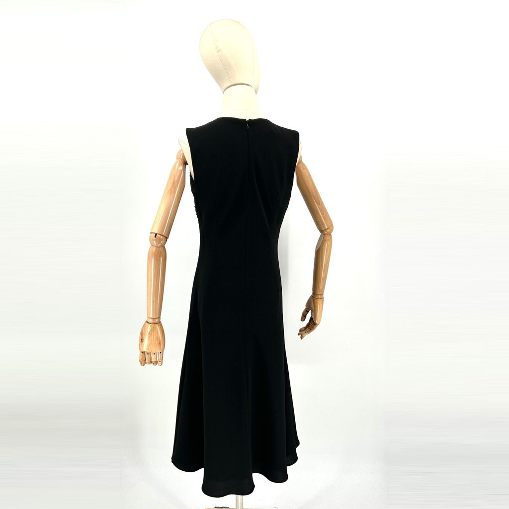 Vintage 90s Evan-Picone Black Beaded Satin Trim Cocktail Midi Dress