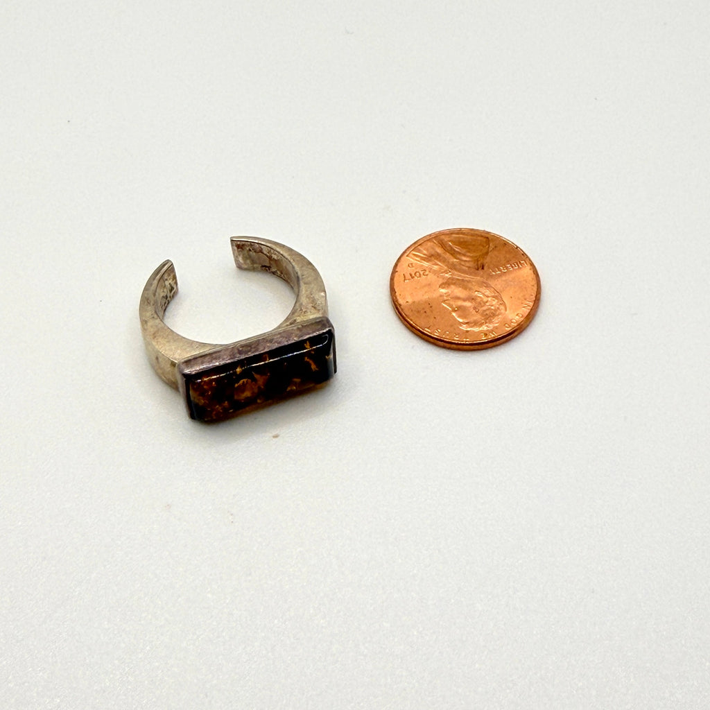 Vintage 90s Amber Sterling Silver Minimalist Rectangular Adjustable Ring
