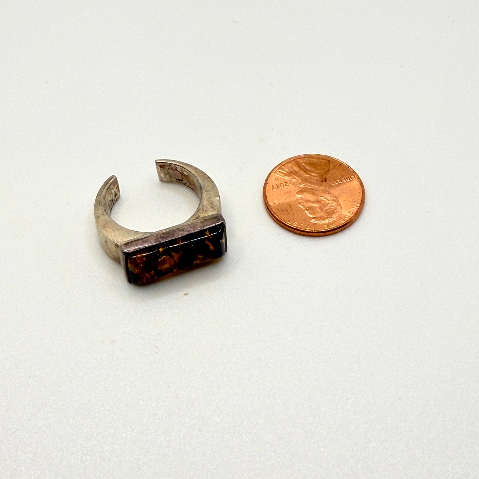 Vintage 90s Amber Sterling Silver Minimalist Rectangular Adjustable Ring