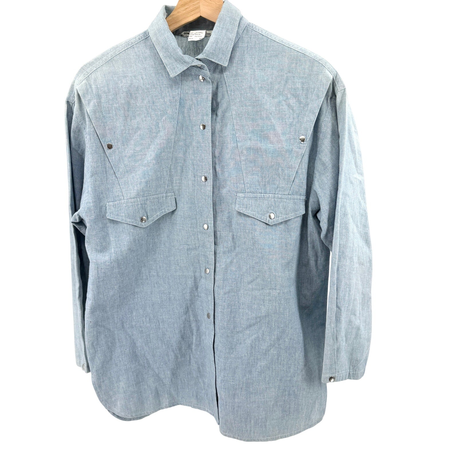 Vintage 80s Lillie Rubin Blue Chambray 100% Cotton Western Shirt