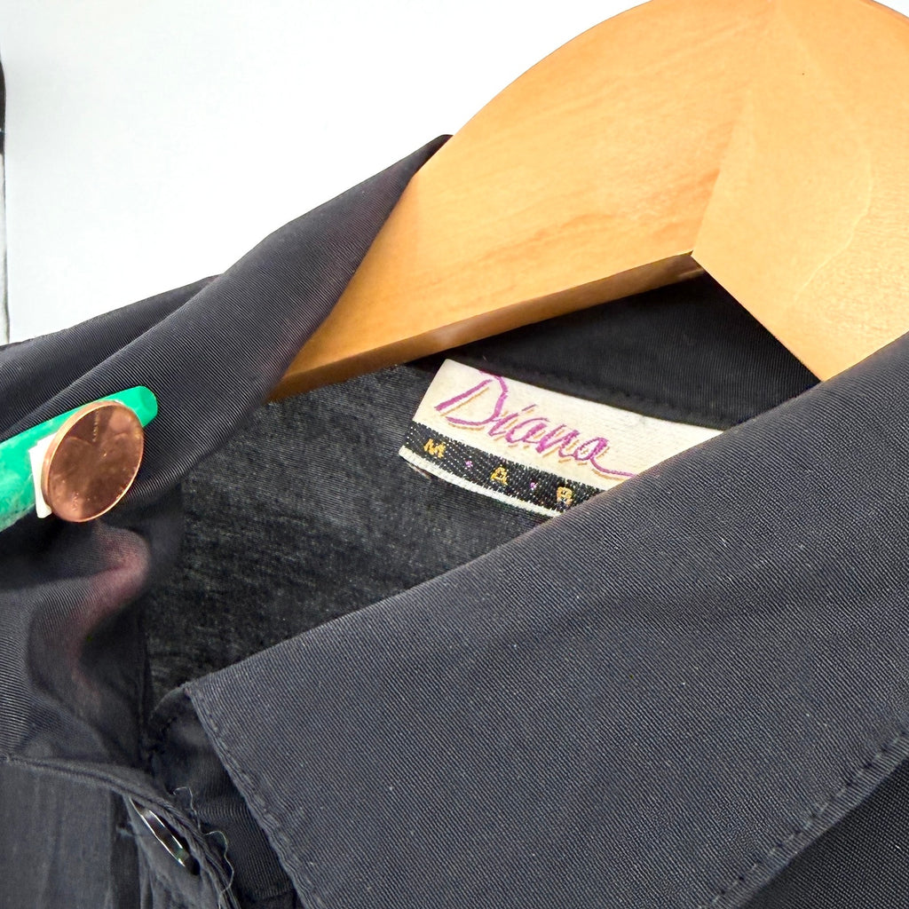 Vintage 80s Diana Marco Black Western Fringe Short Sleeve Button Down Shirt