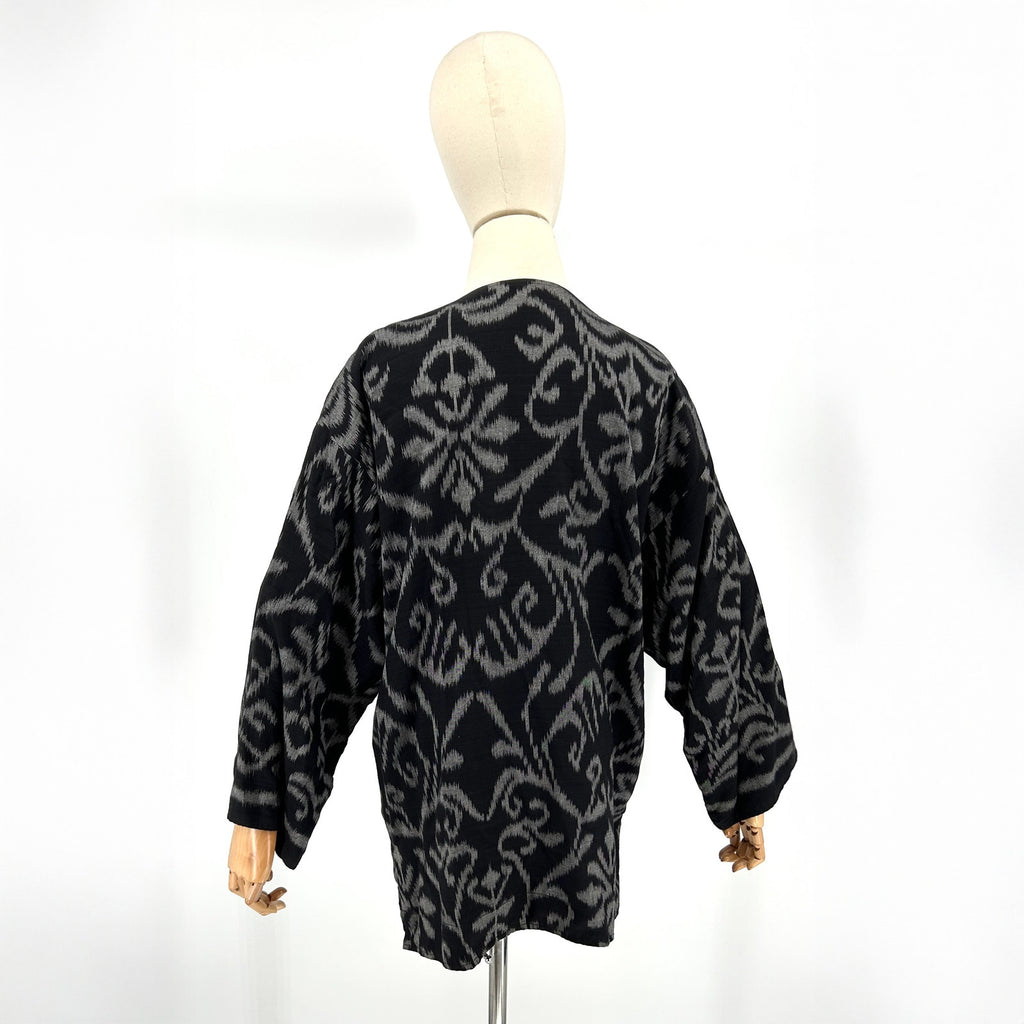 Vintage 90s Nadya Black Gray Ikat Reversible Asymmetrical Jacket