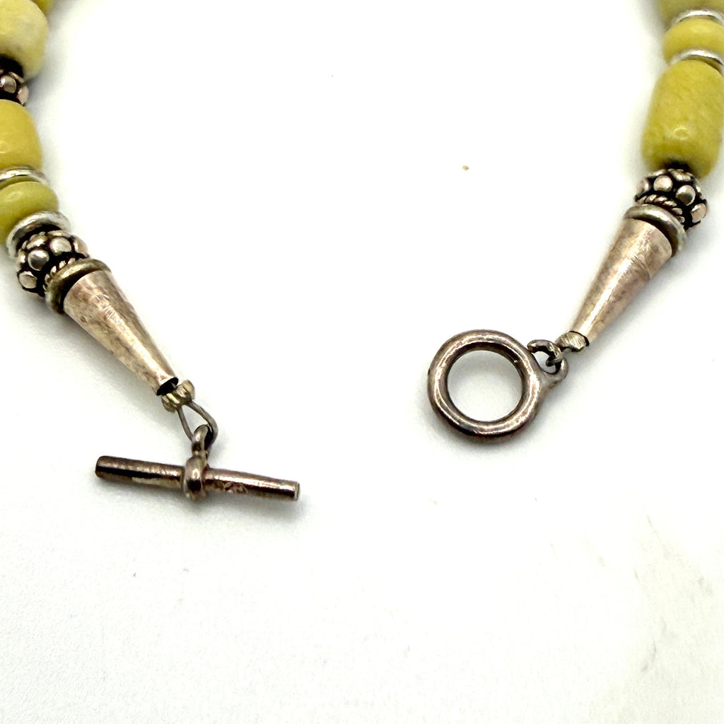 Vintage 90s Yellow Sterling Silver Jasper Southwest Stamped Toggle Bracelet