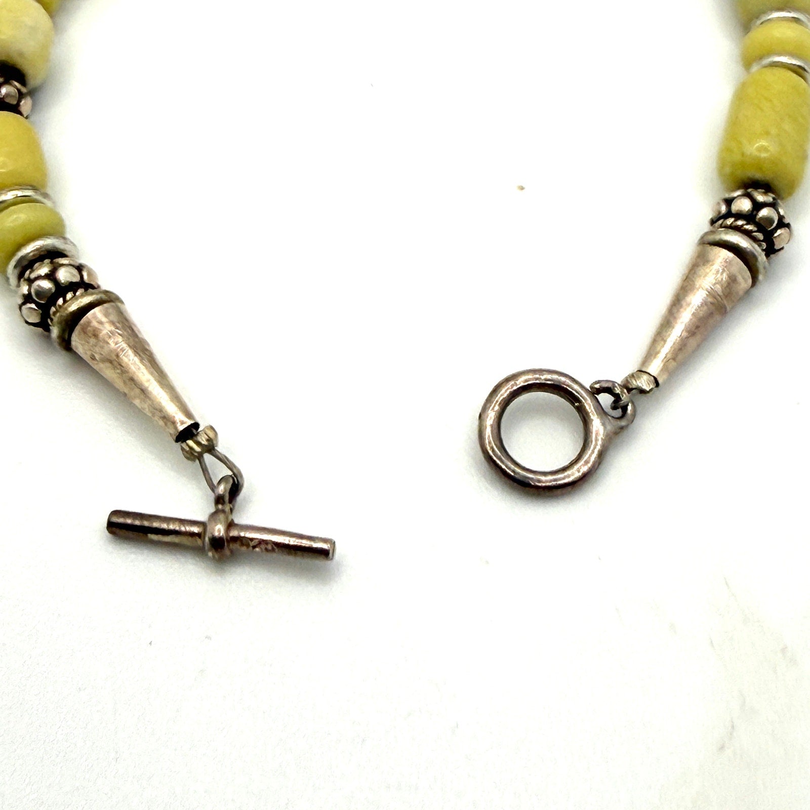 Vintage 90s Yellow Sterling Silver Jasper Southwest Stamped Toggle Bracelet