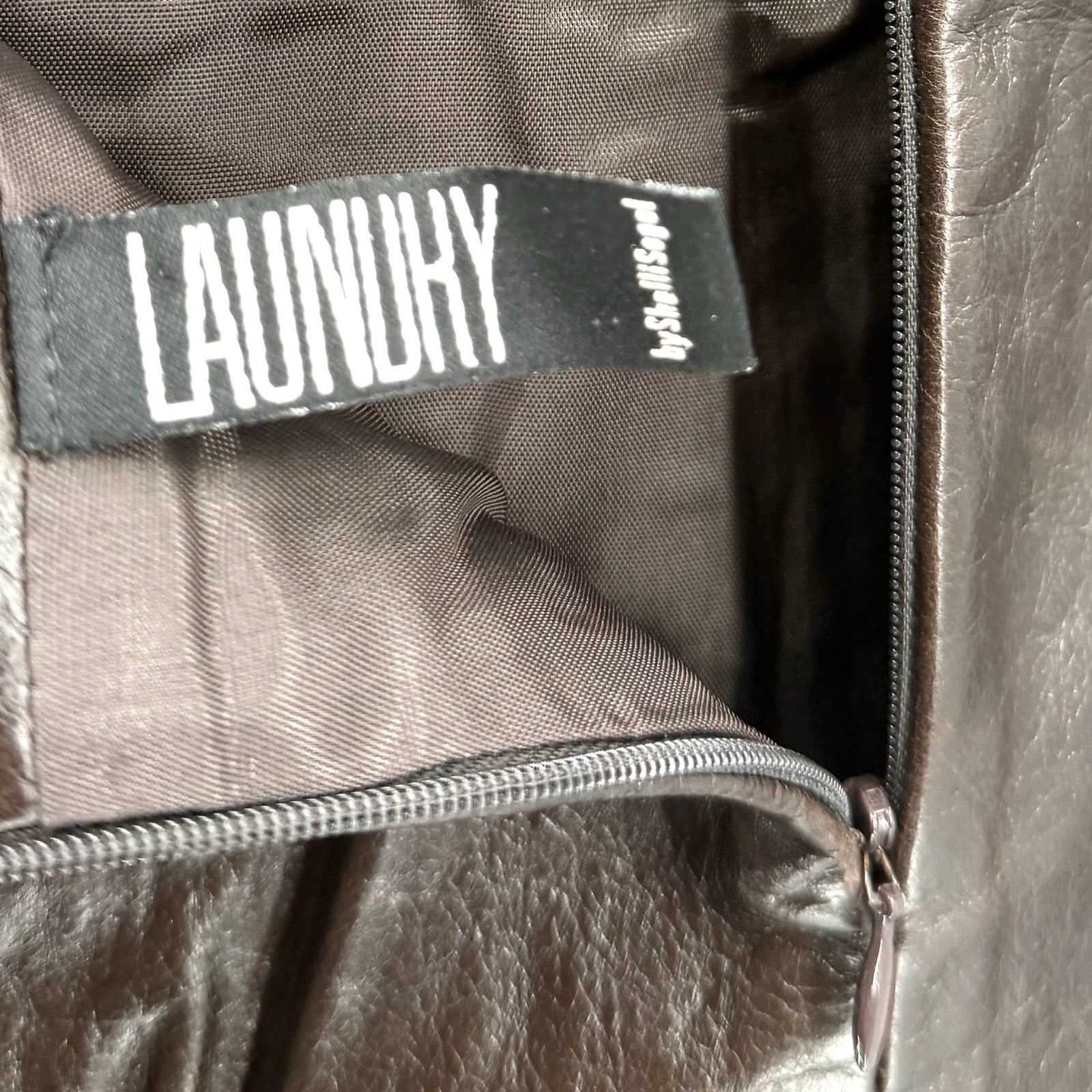 Vintage 90s Laundry by Shelli Segal Chocolate Brown Genuine Leather Pencil Skirt