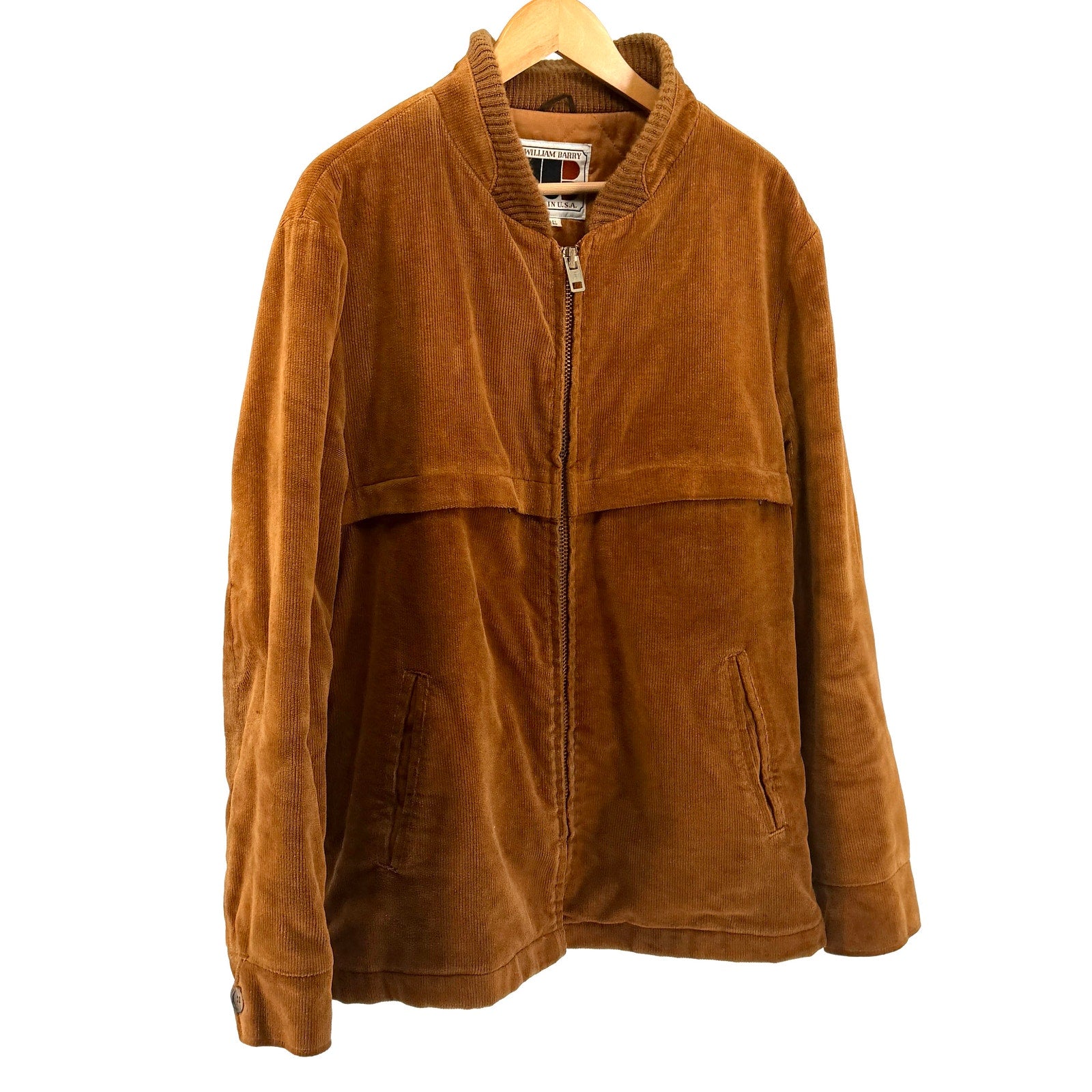 Vintage 70s William Barry Brown Corduroy Quilted Plaid Lined Bomber Jacket