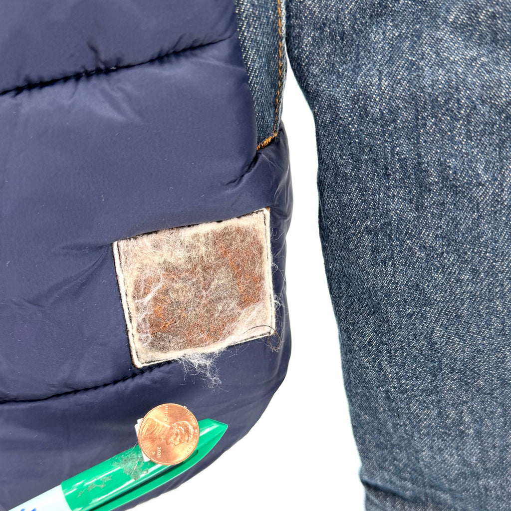 Buffalo David Bitton Navy Blue Denim Faux Shearling Puffer Jacket