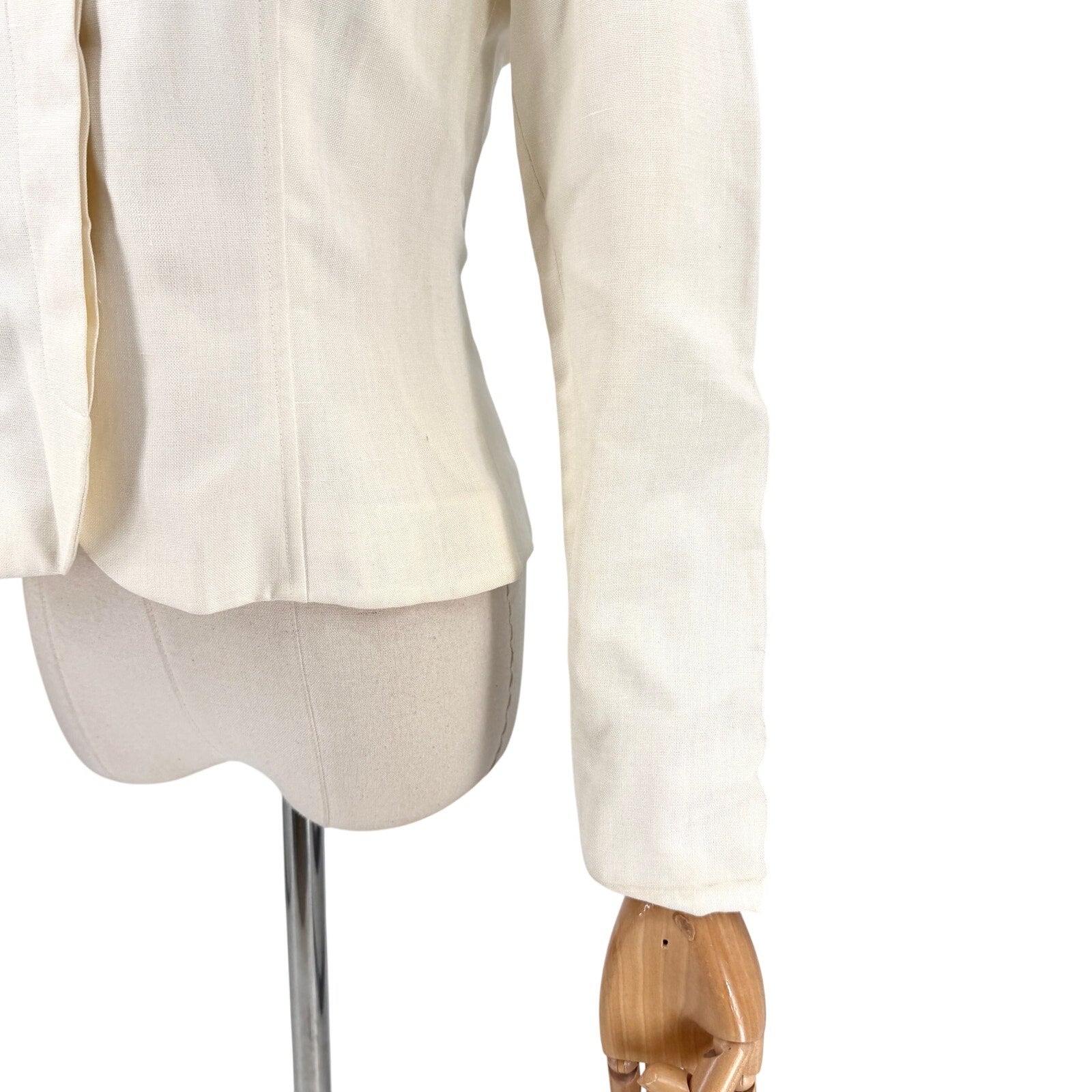 Vintage 80s Albert Nipon Cream Linen Puff Sleeve Jacket