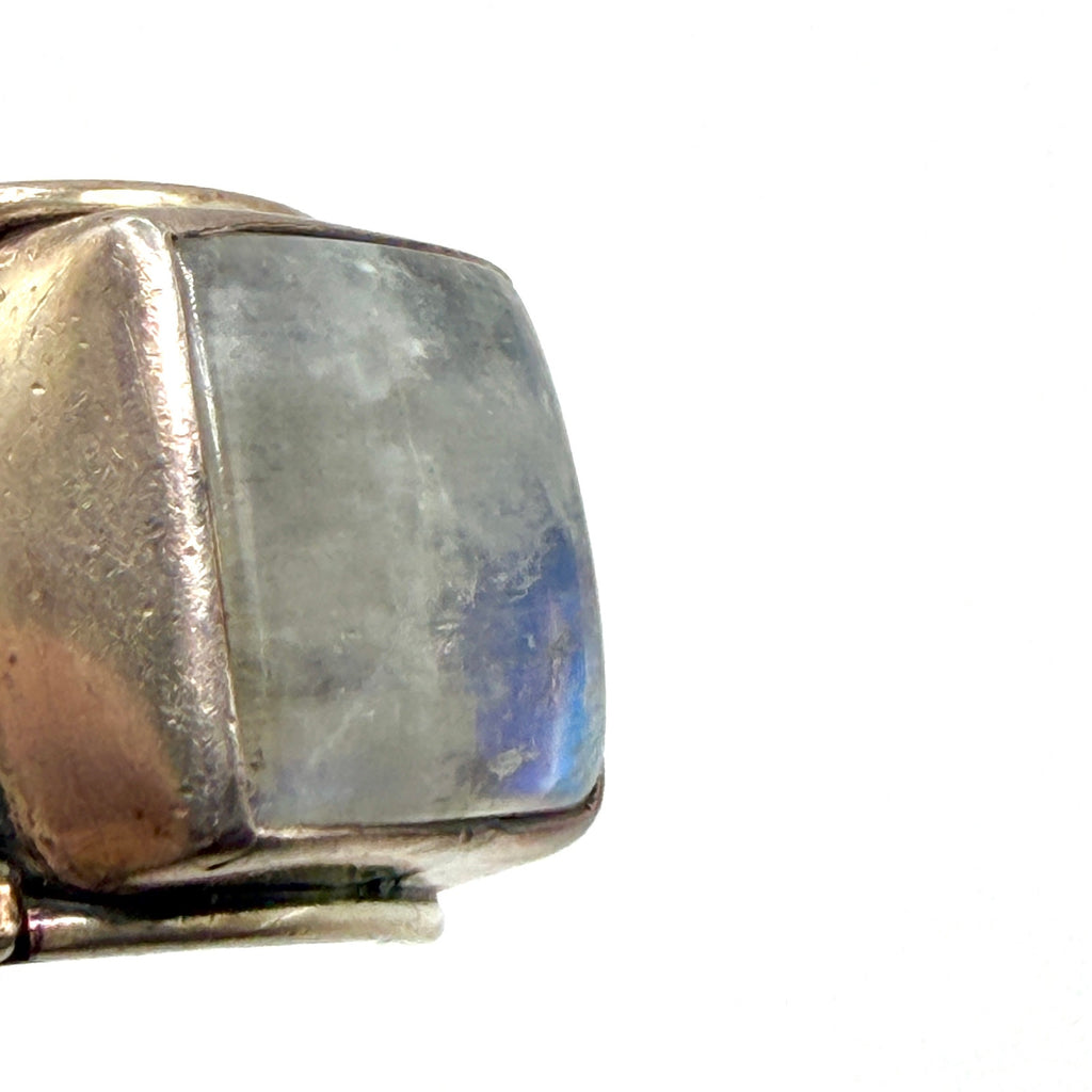 Vintage 90s Yuma Blue Moonstone Sterling Silver Stamped Boho Statement Ring