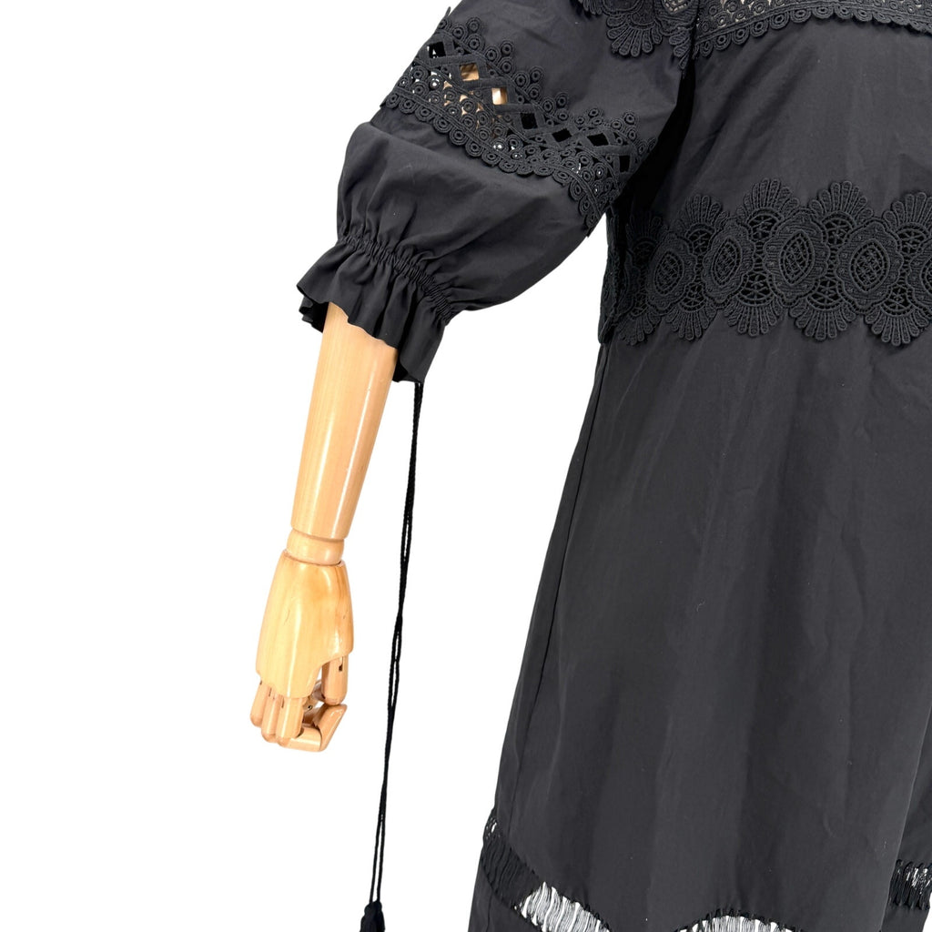 Gracia Black 100% Cotton Lace Cold Shoulder Ruffle Dress