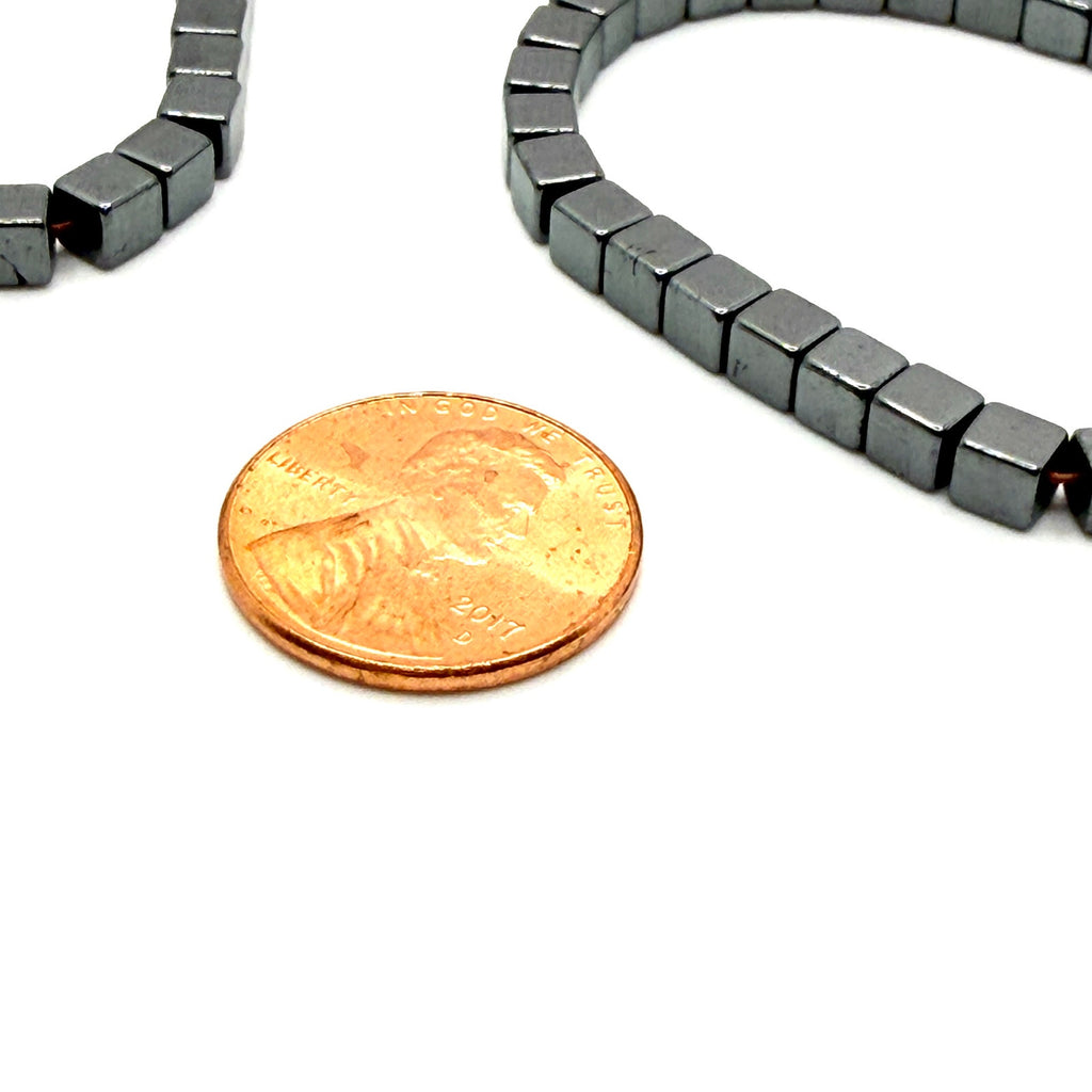 Vintage 90s Silver Grey Hematite Cube Geometric Loose Bead Strand