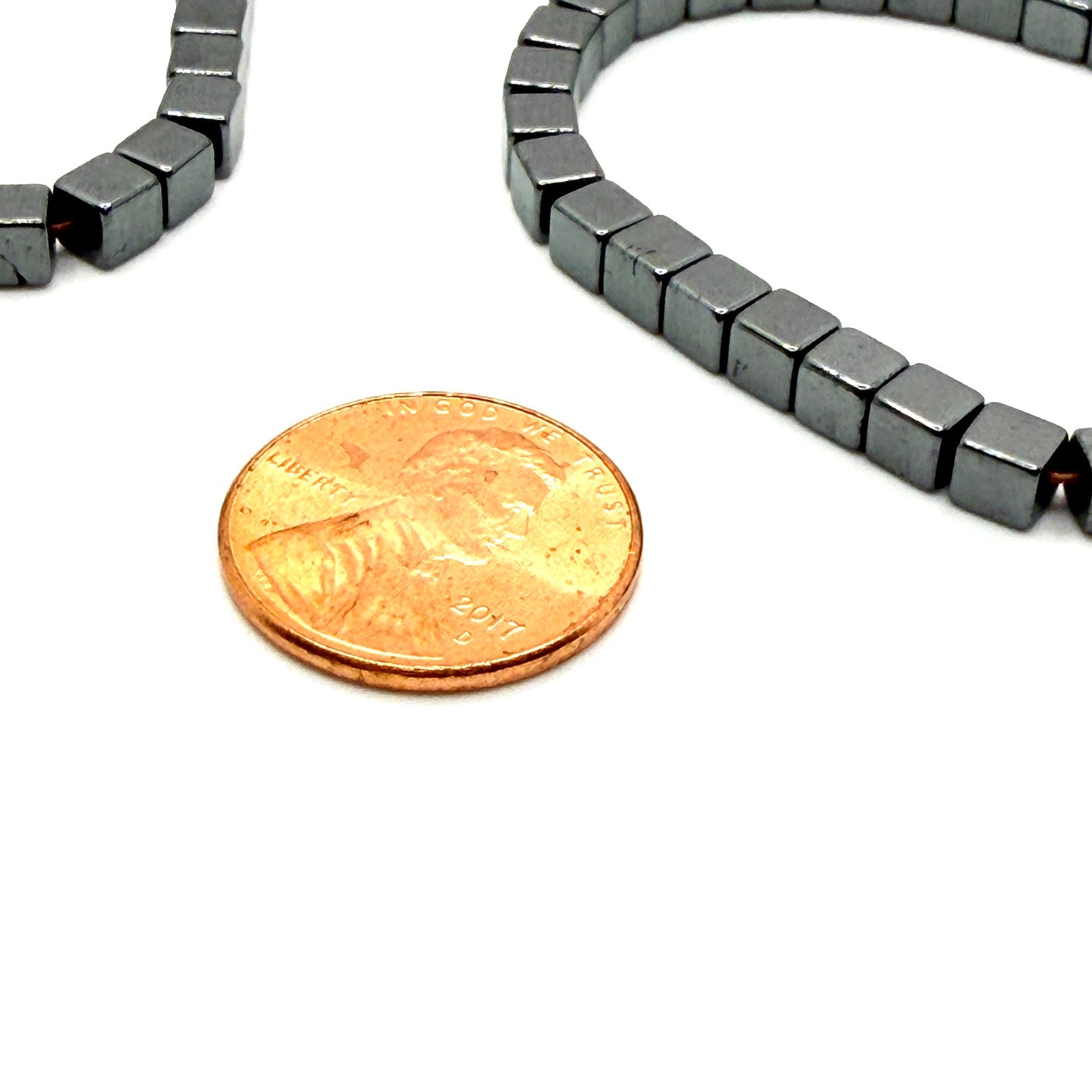 Vintage 90s Silver Grey Hematite Cube Geometric Loose Bead Strand