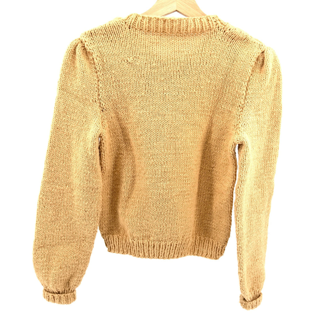 Handmade Vintage 70s Tan Brown Wool Blend Bobble Knit Puff Sleeve Sweater