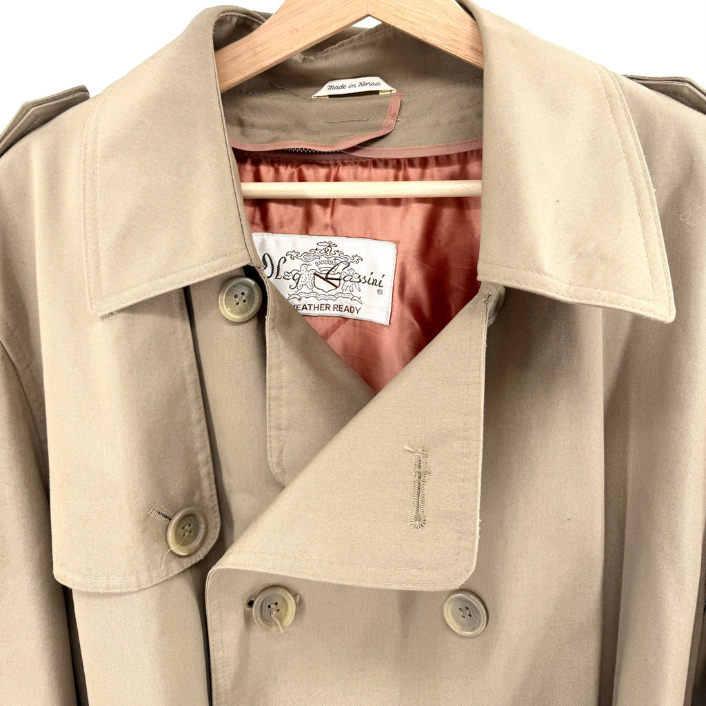 Vintage 80s Oleg Cassini Tan Double Breasted Weather Ready Trenchcoat Jacket