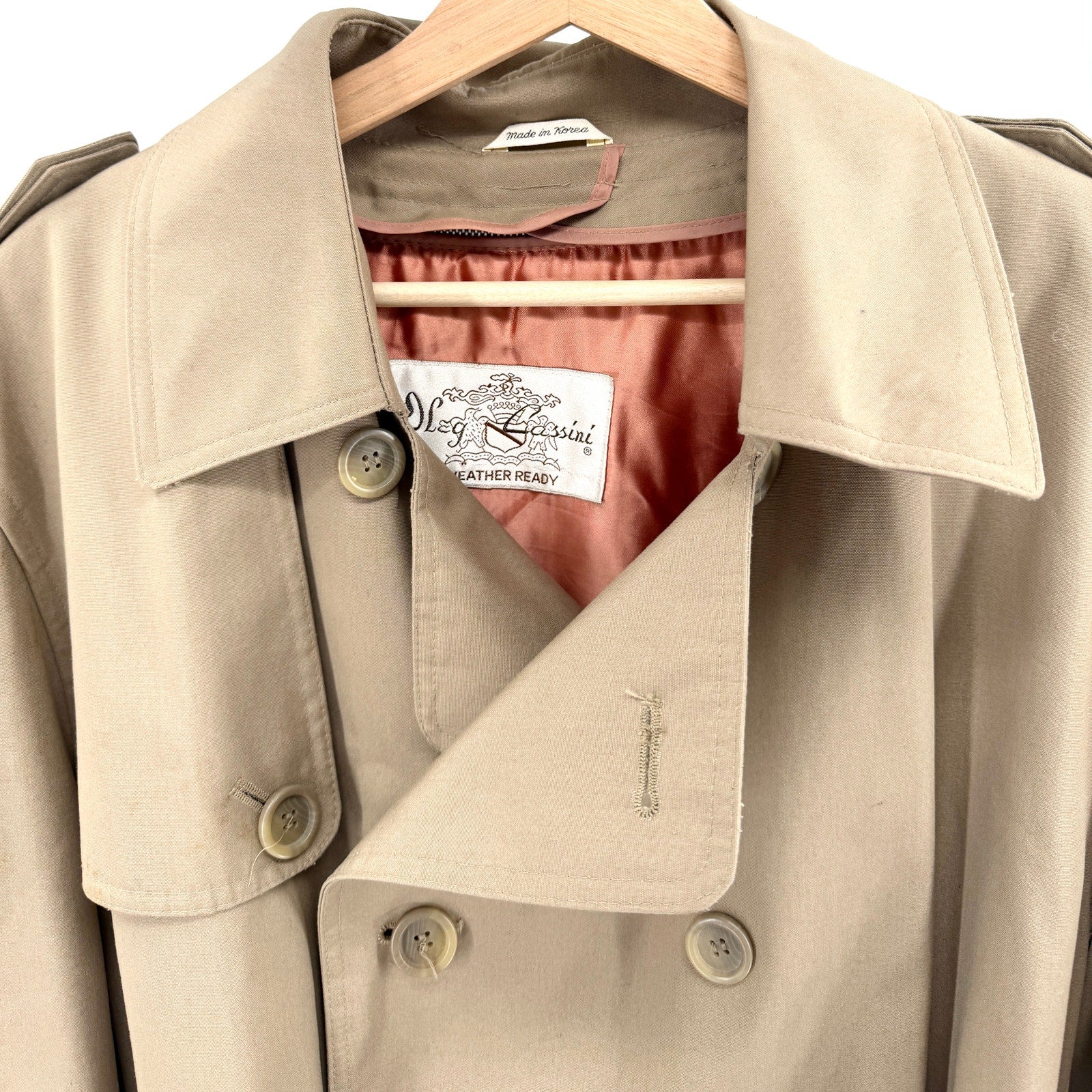 Vintage 80s Oleg Cassini Tan Double Breasted Weather Ready Trenchcoat Jacket