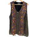 Vintage 90s 1601 Black Rayon Ditsy Geometric Beaded Ties Vest Top