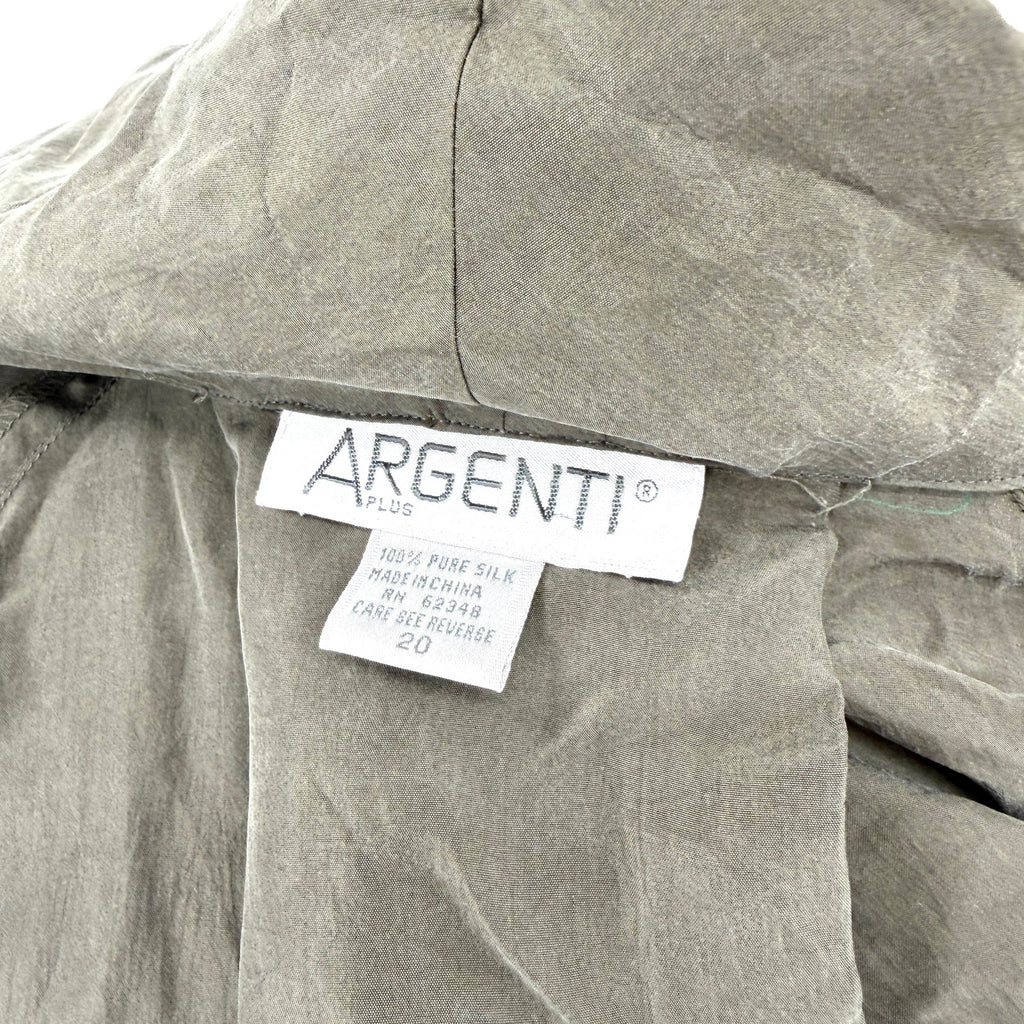 Vintage 80s Argenti Olive Green 100% Silk Lightweight Trench Coat Duster