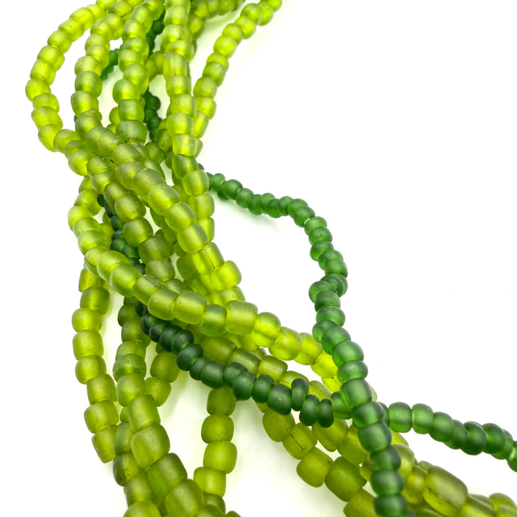 Vintage 90s Green Frosted Glass Multi Strand Chandelier Necklace