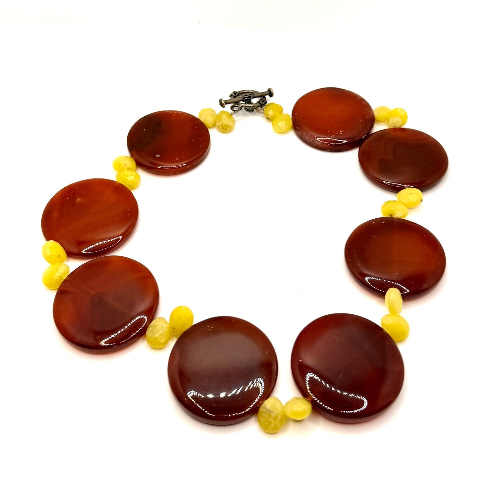 Vintage 90s Red Agate Yellow Calcite Chunky Statement Necklace