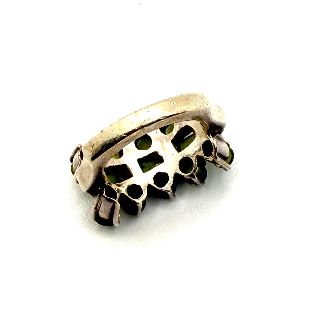 Vintage 90s Sterling Silver Stamped Peridot Triple Row Cluster Statement Ring