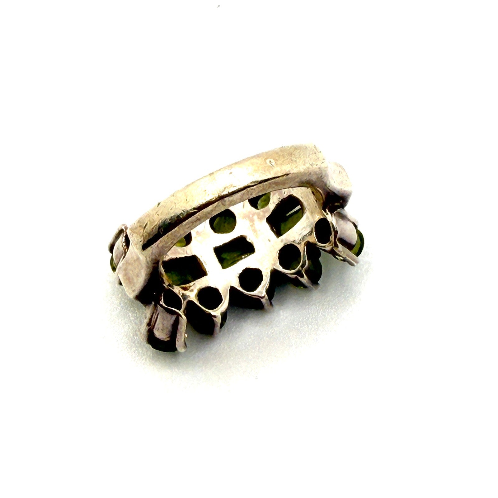 Vintage 90s Sterling Silver Stamped Peridot Triple Row Cluster Statement Ring