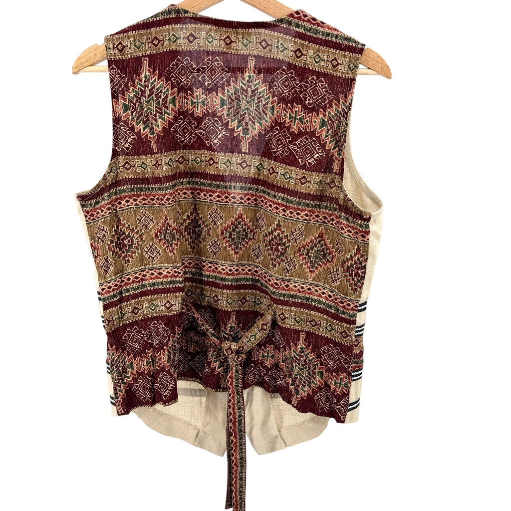 Vintage 90s Justin B. Jones Tan Southwestern Aztec Print Tie-Back Vest
