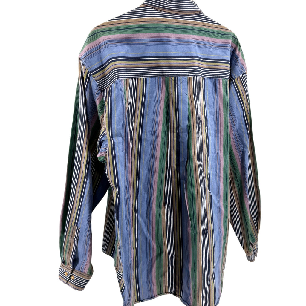 Vintage 90s Colours by Alexander Julian Blue Green Stripe 100% Cotton Shirt