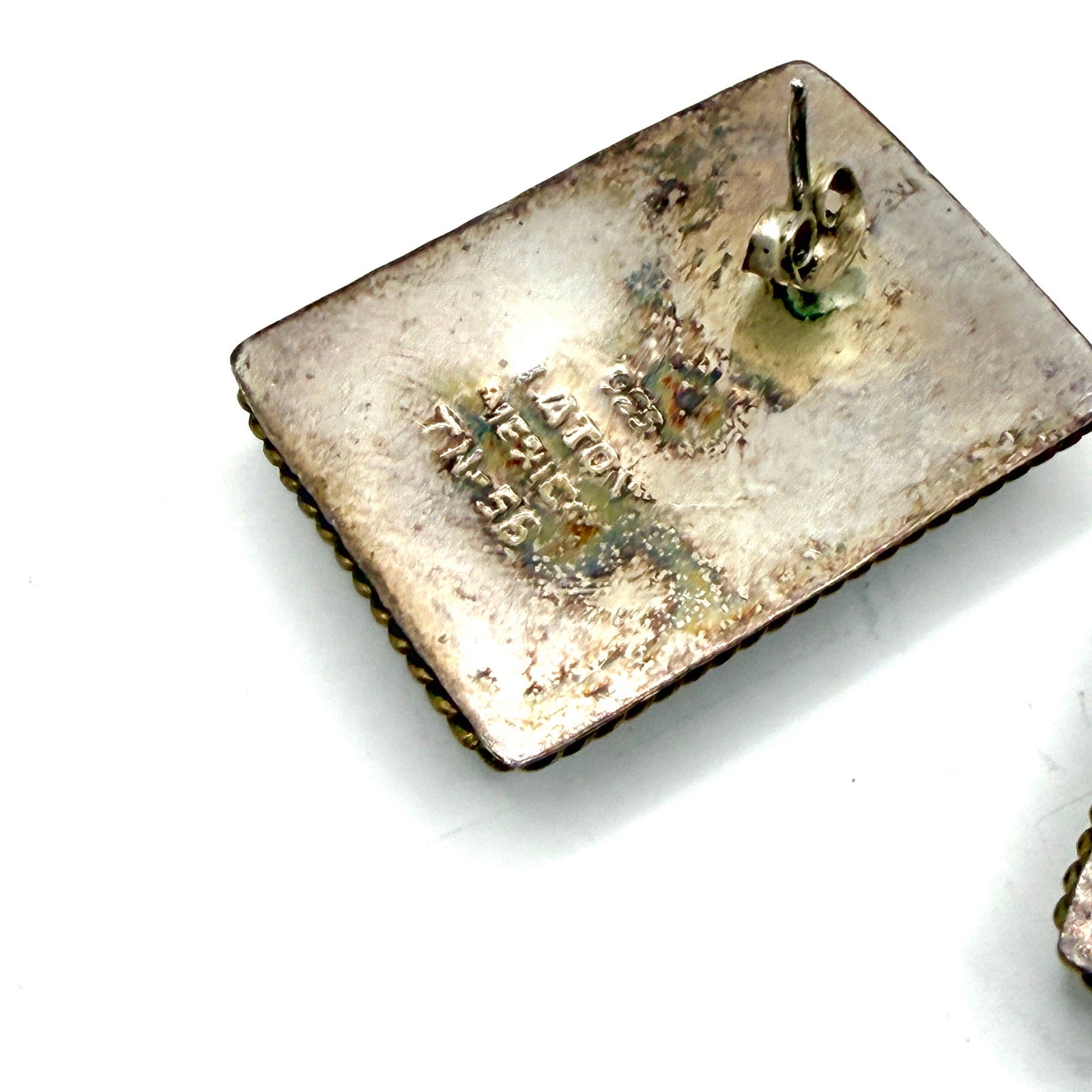 Vintage 90s Stamped Mexico 925 Sterling Silver Brass Rope Trim Post Earrings