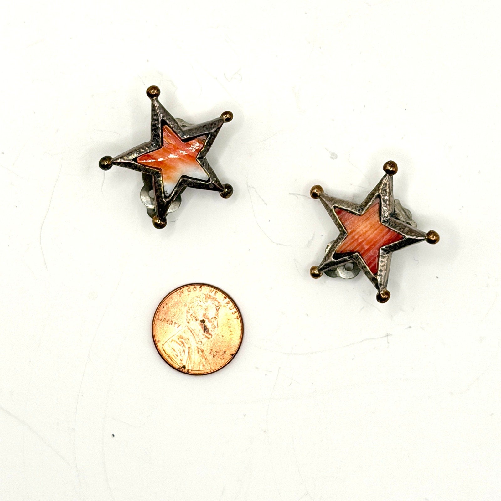 Vintage 90s Dian Malouf Sterling Silver 14K Gold Spiny Oyster Star Clip Earrings