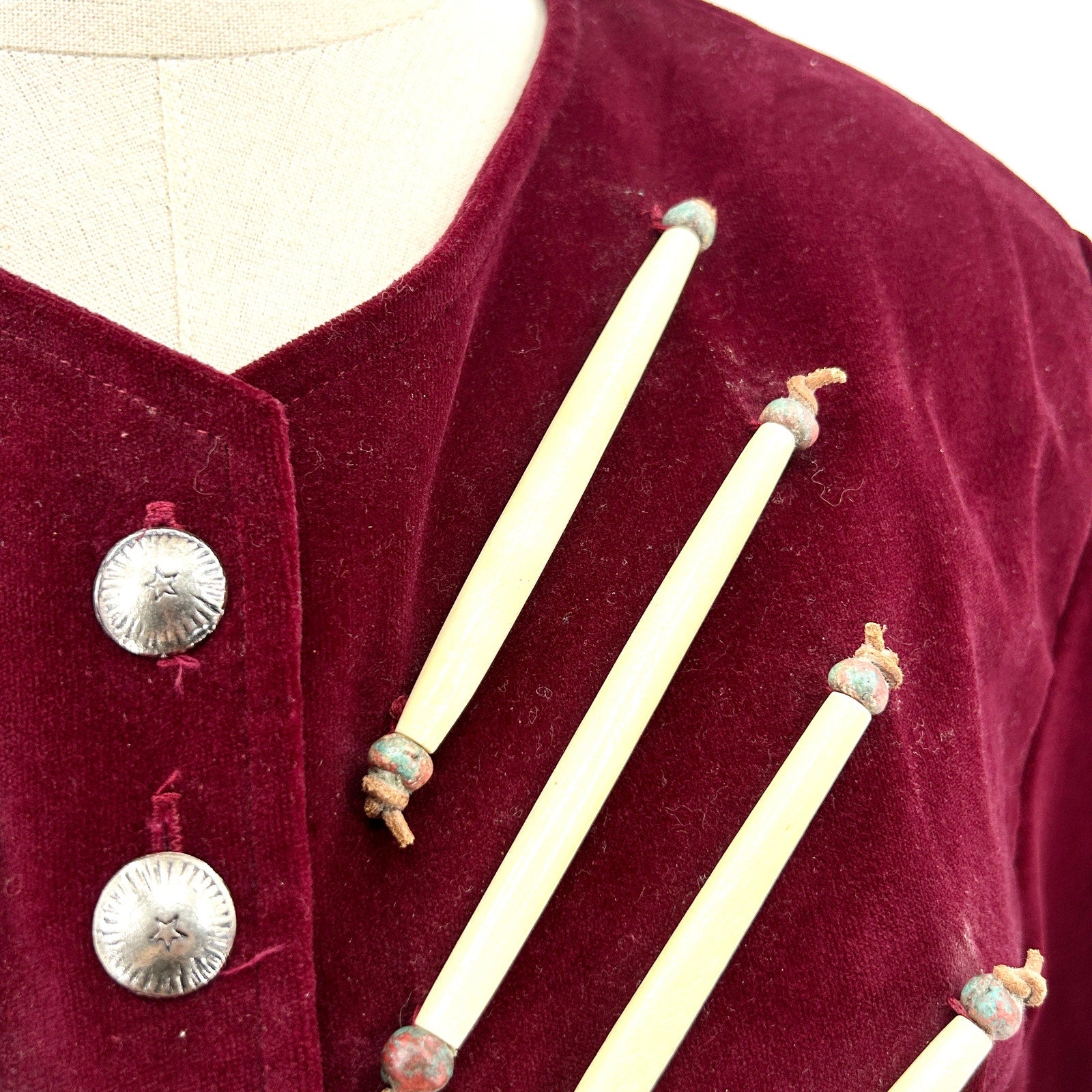 Vintage 90s Double D Ranch Burgundy Cotton Velvet Western Beaded Cropped Blazer