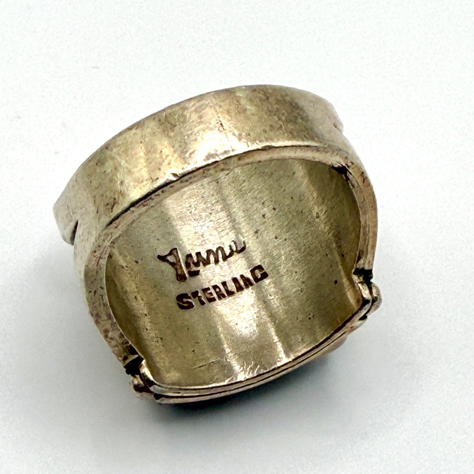 Vintage 90s Yuma Blue Moonstone Sterling Silver Stamped Boho Statement Ring