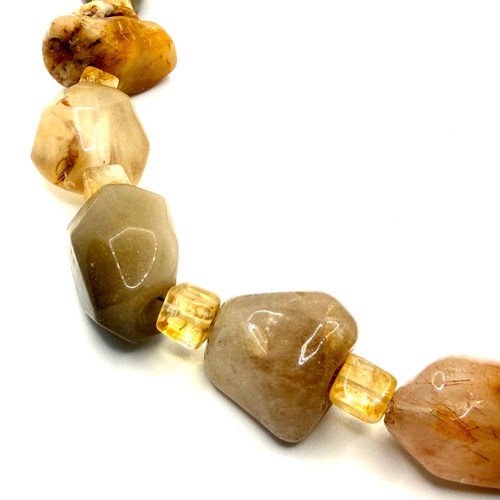 Vintage 90s Brown Gold Rutilated Quartz Citrine Chunky Nugget Statement Necklace