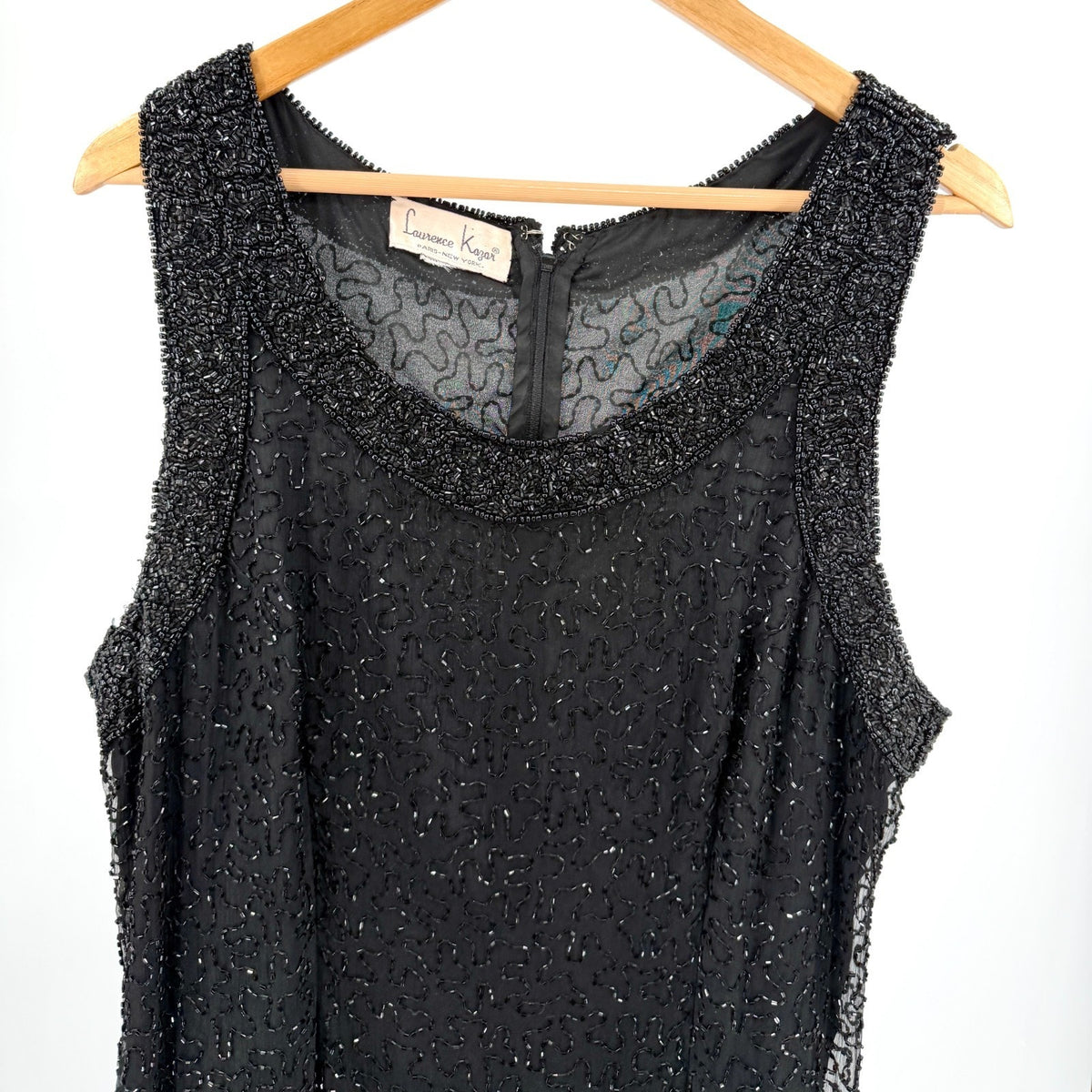 Vintage 90s Lawrence Kazar Black 100% Silk Beaded Cocktail Gown