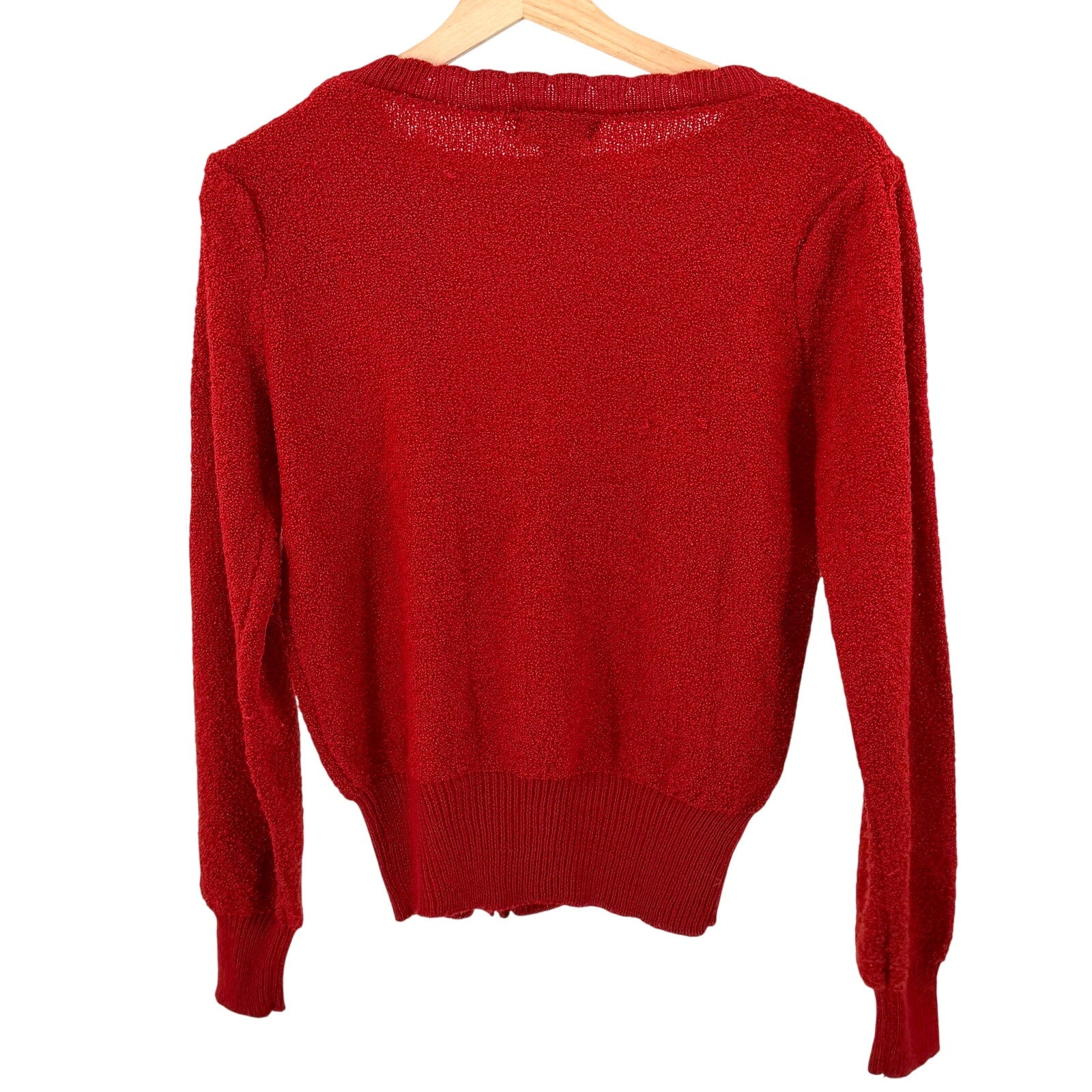 Vintage 80s Gitano Red Romantic Puff Sleeve Asymmetric Cardigan Blouse