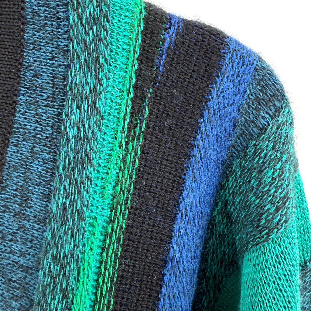 Vintage 90s St. Croix Knits Blue Green Textured Stripe V-Neck Sweater