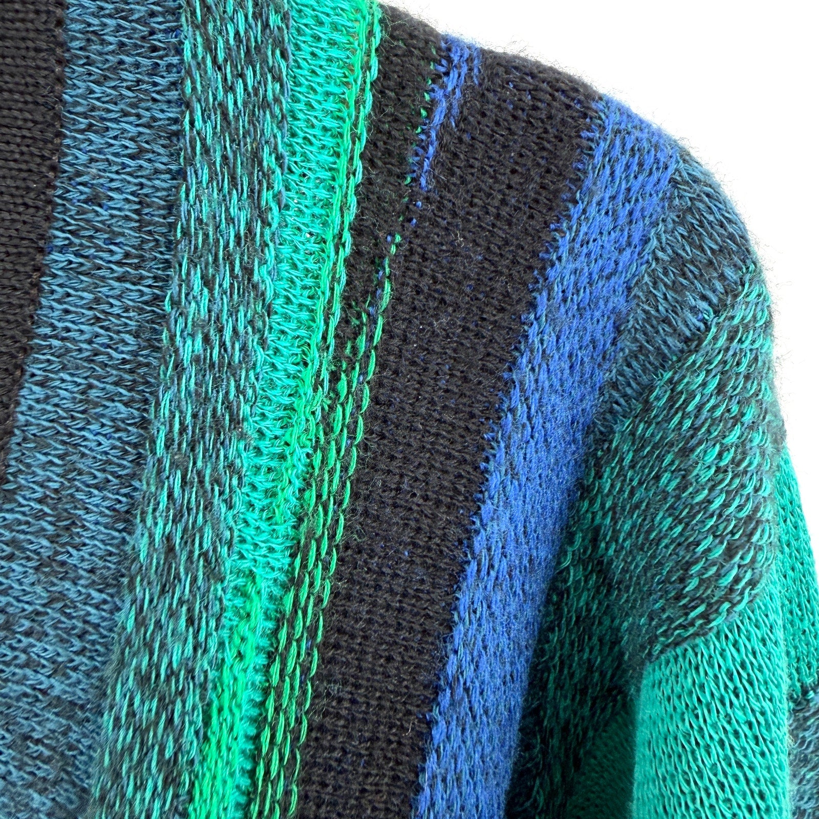 Vintage 90s St. Croix Knits Blue Green Textured Stripe V-Neck Sweater