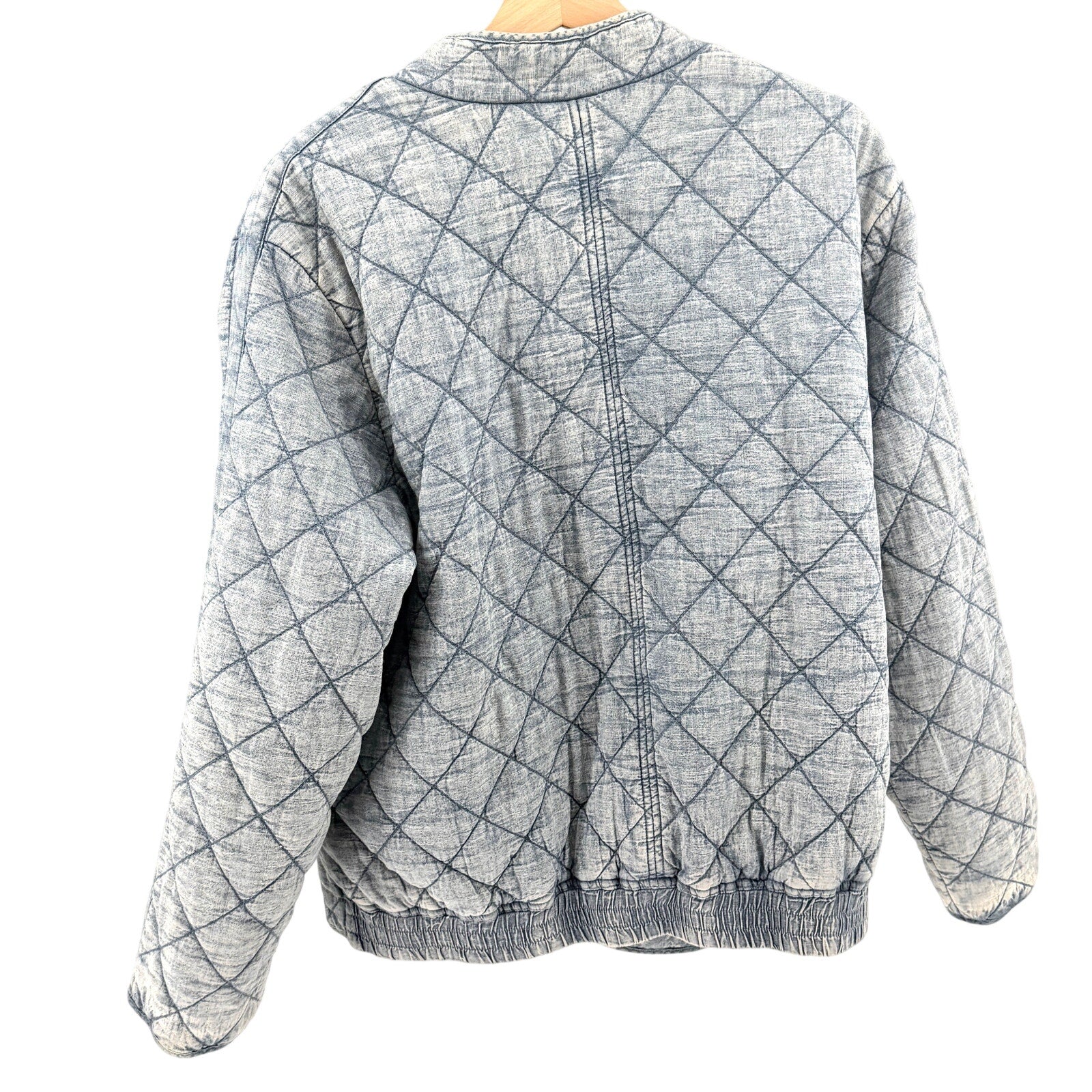 Blue 100% Cotton Reversible Quilted Floral Chambray Insulated Bomber Jacket