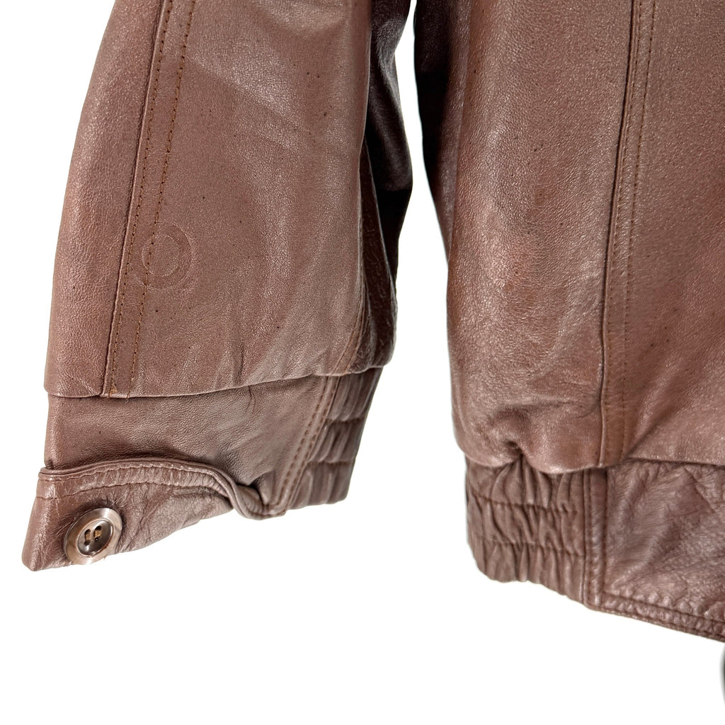 Vintage 80s Fiona Scanskin Brown Genuine Leather Bomber Jacket