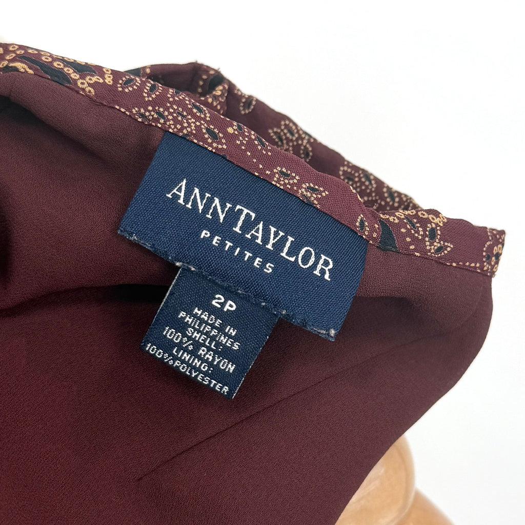 Vintage 90s Ann Taylor Maroon Tan Floral Rayon Boho Wrap Maxi Skirt