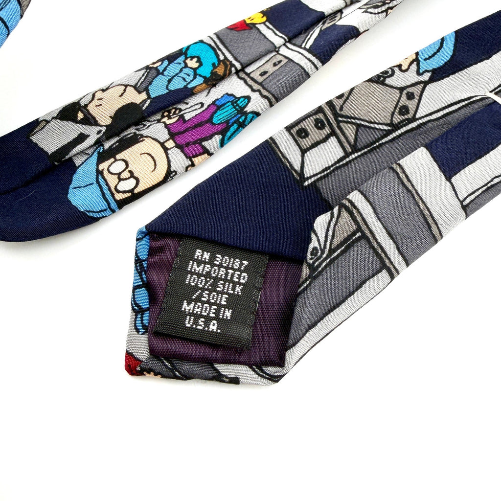Vintage 90s Peanuts Navy 100% Silk The Sky's The Limit Construction Necktie